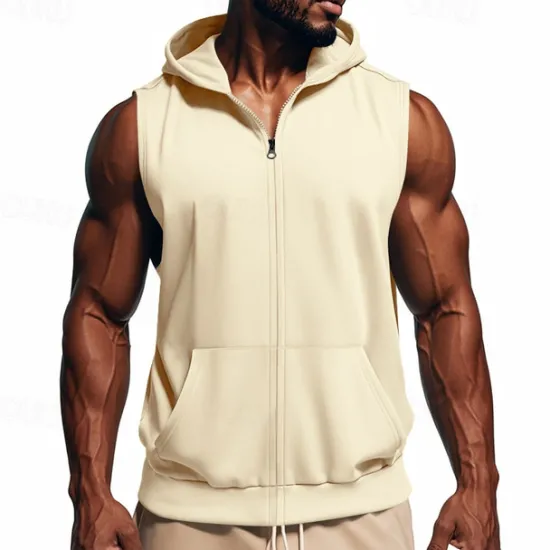 Outlet OUKU Men's Tank Top Vest Top Undershirt Sleeveless Shirt Sleeveless Hooded Summer Plain Fashion Designer Vacation Street Going out Light Yellow Black Red Top Tee for Men