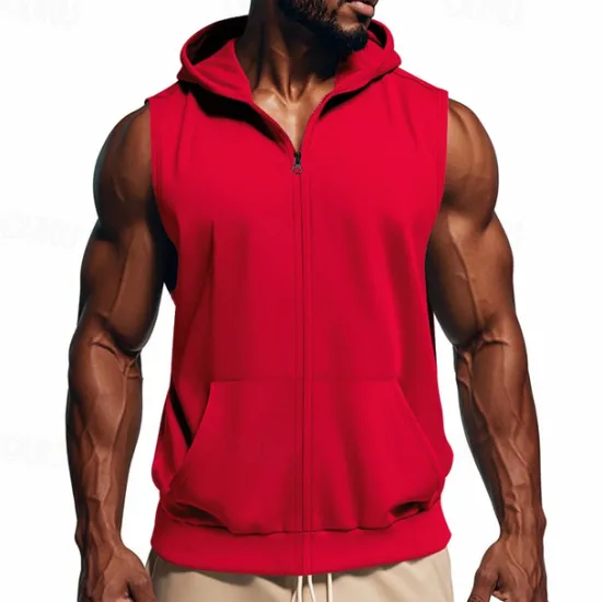 Outlet OUKU Men's Tank Top Vest Top Undershirt Sleeveless Shirt Sleeveless Hooded Summer Plain Fashion Designer Vacation Street Going out Light Yellow Black Red Top Tee for Men