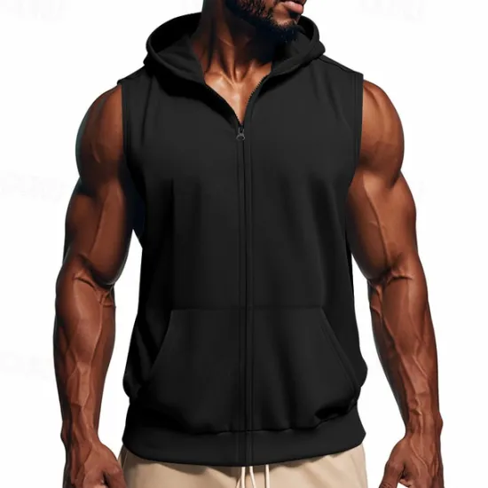 Outlet OUKU Men's Tank Top Vest Top Undershirt Sleeveless Shirt Sleeveless Hooded Summer Plain Fashion Designer Vacation Street Going out Light Yellow Black Red Top Tee for Men