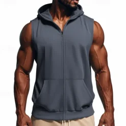 Outlet OUKU Men's Tank Top Vest Top Undershirt Sleeveless Shirt Sleeveless Hooded Summer Plain Fashion Designer Vacation Street Going out Light Yellow Black Red Top Tee for Men
