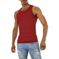 New OUKU Men's Tank Top Vest Top Undershirt Sleeveless Shirt Sleeveless Crew Neck Summer Plain Fashion Designer Muscle Athleisure Going out Gym Black Wine Blue Top Tee for Men
