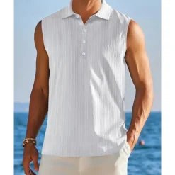 OUKU Men's Tank Top Vest Top Undershirt Sleeveless Shirt Sleeveless Shirt Collar Summer Plain Fashion Designer Vacation Street Going out Black White Red Top Tee for Men
