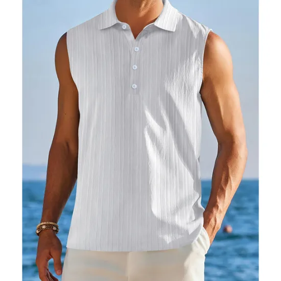 OUKU Men's Tank Top Vest Top Undershirt Sleeveless Shirt Sleeveless Shirt Collar Summer Plain Fashion Designer Vacation Street Going out Black White Red Top Tee for Men