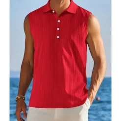 OUKU Men's Tank Top Vest Top Undershirt Sleeveless Shirt Sleeveless Shirt Collar Summer Plain Fashion Designer Vacation Street Going out Black White Red Top Tee for Men