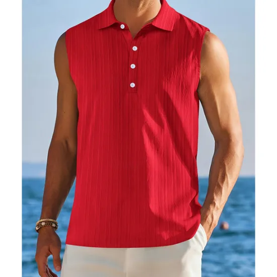 OUKU Men's Tank Top Vest Top Undershirt Sleeveless Shirt Sleeveless Shirt Collar Summer Plain Fashion Designer Vacation Street Going out Black White Red Top Tee for Men