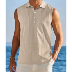 OUKU Men's Tank Top Vest Top Undershirt Sleeveless Shirt Sleeveless Shirt Collar Summer Plain Fashion Designer Vacation Street Going out Black White Red Top Tee for Men
