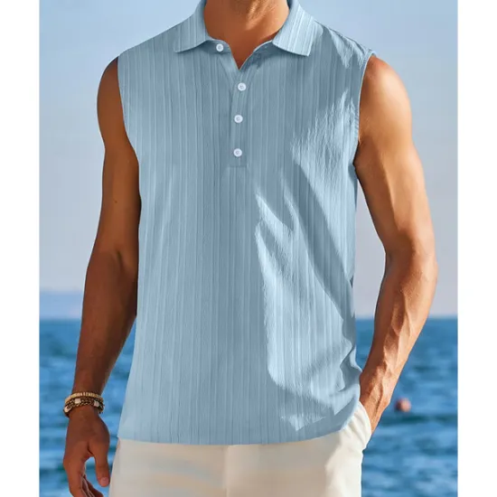 OUKU Men's Tank Top Vest Top Undershirt Sleeveless Shirt Sleeveless Shirt Collar Summer Plain Fashion Designer Vacation Street Going out Black White Red Top Tee for Men