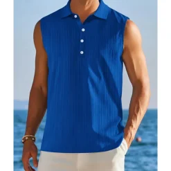 OUKU Men's Tank Top Vest Top Undershirt Sleeveless Shirt Sleeveless Shirt Collar Summer Plain Fashion Designer Vacation Street Going out Black White Red Top Tee for Men