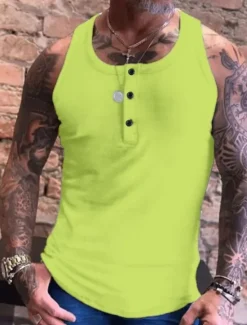 Clearance OUKU Men's Tank Top Vest Top Undershirt Sleeveless Shirt Sleeveless Crew Neck Summer Plain Fashion Streetwear Muscle Button-Down Sports & Outdoor Athleisure Gym White Blue Green Top Tee for Men