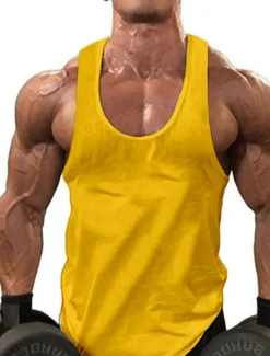 New OUKU Men's Tank Top Vest Top Undershirt Sleeveless Shirt Sleeveless Round Neck Solid Colored Muscle Sports Gym Black White Yellow Top Tee for Men