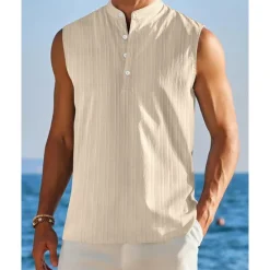 OUKU Men's Tank Top Vest Top Undershirt Sleeveless Shirt Sleeveless Standing Collar Summer Plain Fashion Designer Vacation Street Going out Black White Red Top Tee for Men