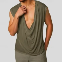 Outlet OUKU Men's Tank Top Vest Top Undershirt Sleeveless Shirt Sleeveless Deep V Summer Plain Fashion Designer Basic Classic Vacation Street Going out Black White Green Top Tee for Men
