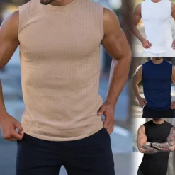 Best OUKU Men's Tank Top Vest Top Undershirt Sleeveless Shirt Sleeveless Crew Neck Summer Plain Pit Strip Fashion Streetwear Muscle Knitting Sports & Outdoor Athleisure Gym Black White Navy Blue Top Tee for Men