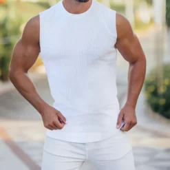 Best OUKU Men's Tank Top Vest Top Undershirt Sleeveless Shirt Sleeveless Crew Neck Summer Plain Pit Strip Fashion Streetwear Muscle Knitting Sports & Outdoor Athleisure Gym Black White Navy Blue Top Tee for Men