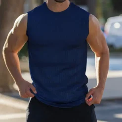 Best OUKU Men's Tank Top Vest Top Undershirt Sleeveless Shirt Sleeveless Crew Neck Summer Plain Pit Strip Fashion Streetwear Muscle Knitting Sports & Outdoor Athleisure Gym Black White Navy Blue Top Tee for Men