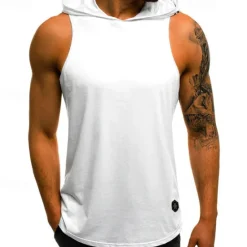 Discount OUKU Men's Tank Top Vest Top Undershirt Sleeveless Shirt Sleeveless Hooded Summer Plain Camouflage Fashion Streetwear Muscle Sports & Outdoor Athleisure Gym Black White Wine Top Tee for Men