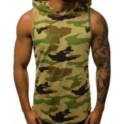 Discount OUKU Men's Tank Top Vest Top Undershirt Sleeveless Shirt Sleeveless Hooded Summer Plain Camouflage Fashion Streetwear Muscle Sports & Outdoor Athleisure Gym Black White Wine Top Tee for Men