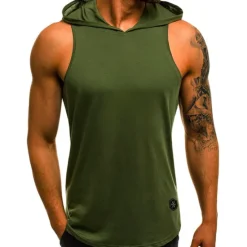 Discount OUKU Men's Tank Top Vest Top Undershirt Sleeveless Shirt Sleeveless Hooded Summer Plain Camouflage Fashion Streetwear Muscle Sports & Outdoor Athleisure Gym Black White Wine Top Tee for Men