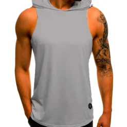 Discount OUKU Men's Tank Top Vest Top Undershirt Sleeveless Shirt Sleeveless Hooded Summer Plain Camouflage Fashion Streetwear Muscle Sports & Outdoor Athleisure Gym Black White Wine Top Tee for Men