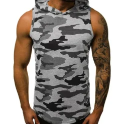 Discount OUKU Men's Tank Top Vest Top Undershirt Sleeveless Shirt Sleeveless Hooded Summer Plain Camouflage Fashion Streetwear Muscle Sports & Outdoor Athleisure Gym Black White Wine Top Tee for Men