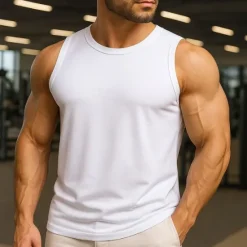 Online OUKU Men's Tank Top Vest Top Undershirt Sleeveless Shirt Sleeveless Crewneck Summer Plain Fashion Designer Vacation Street Going out White Light Green Pink Top Tee for Men