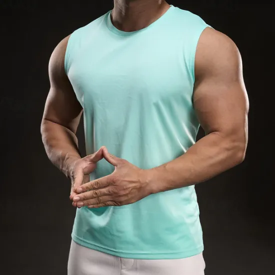 Online OUKU Men's Tank Top Vest Top Undershirt Sleeveless Shirt Sleeveless Crewneck Summer Plain Fashion Designer Vacation Street Going out White Light Green Pink Top Tee for Men