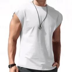 Best OUKU Men's Tank Top Vest Top Undershirt Sleeveless Shirt Sleeveless Crewneck Spring & Summer Plain Fashion Designer Vacation Street Going out Black White Red Top Tee for Men