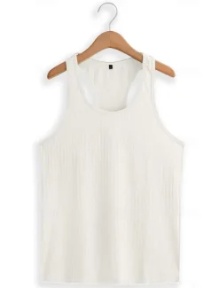 Outlet OUKU Men's Tank Top Vest Top Undershirt Sleeveless Shirt Sleeveless U Neck Summer Spring Striped Fashion Streetwear Sport Indoor Casual Daily Black White Dark Navy Top Tee for Men