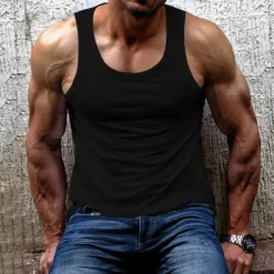 Online OUKU Men's Tank Top Vest Top Undershirt Sleeveless Shirt Sleeveless Crew Neck Summer Plain Fashion Designer Muscle Outdoor Going out Gym Black White Brown Top Tee for Men