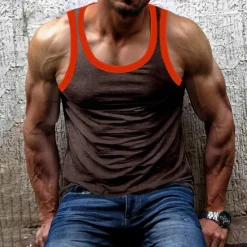 Online OUKU Men's Tank Top Vest Top Undershirt Sleeveless Shirt Sleeveless Crew Neck Summer Plain Fashion Designer Muscle Outdoor Going out Gym Black White Brown Top Tee for Men