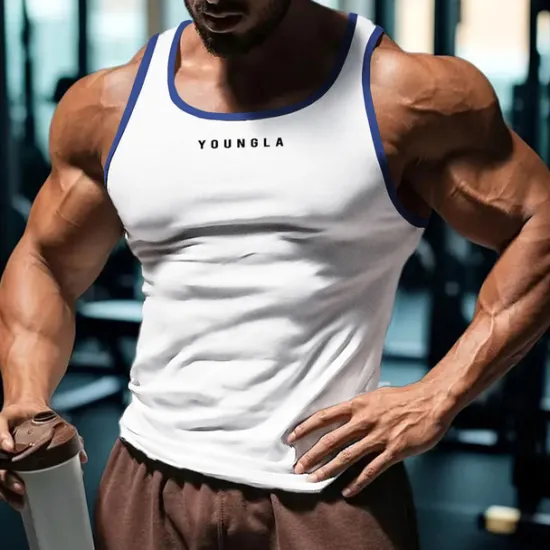 Outlet OUKU Men's Tank Top Vest Top Undershirt Sleeveless Shirt Sleeveless U Neck Summer Quotes & Sayings Fashion Designer Vacation Street Going out Black White Red Top Tee for Men