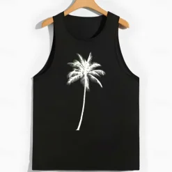 Best OUKU Men's Tank Top Vest Top Undershirt Short Sleeve Crew Neck Spring & Summer Graphic Coconut Tree Fashion Hawaiian Casual Print Street Daily Beach Top Tee for Men White