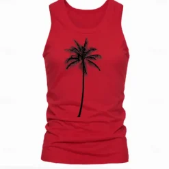 Best OUKU Men's Tank Top Vest Top Undershirt Short Sleeve Crew Neck Spring & Summer Graphic Coconut Tree Fashion Hawaiian Casual Print Street Daily Beach Top Tee for Men White
