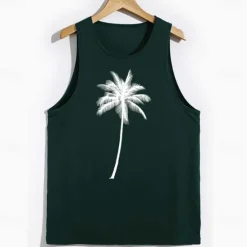 Best OUKU Men's Tank Top Vest Top Undershirt Short Sleeve Crew Neck Spring & Summer Graphic Coconut Tree Fashion Hawaiian Casual Print Street Daily Beach Top Tee for Men White