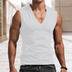 Clearance OUKU Men's Tank Top Vest Top Undershirt Sleeveless Shirt Sleeveless V Neck Spring & Summer Solid Color Fashion Designer Casual Street Daily Holiday Black White Gray Top Tee for Men