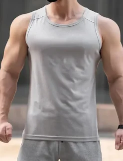 Clearance OUKU Men's Tank Top Vest Top Undershirt Sleeveless Shirt Sleeveless Crew Neck Summer Plain Fashion Sport Muscle Outdoor Going out Gym White Pink Royal Blue Top Tee for Men