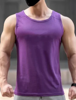 Clearance OUKU Men's Tank Top Vest Top Undershirt Sleeveless Shirt Sleeveless Crew Neck Summer Plain Fashion Sport Muscle Outdoor Going out Gym White Pink Royal Blue Top Tee for Men