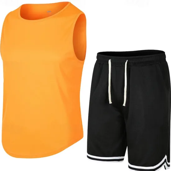 Outlet OUKU Men's Tank Top Vest Top Vest T-shirt Suits Short Sleeve Crew Neck Summer Plain Fashion Casual 2 Piece Vacation Daily Wear Going out Black White Orange Top Tee for Men