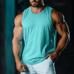 Sale OUKU Men's Tank Top Vest Undershirt Sleeveless Shirt Sleeveless Round Neck Crewneck Summer Plain Fashion Classic Casual Mesh Street Casual Sports Black White Light Green Top Tee for Men