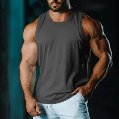 Sale OUKU Men's Tank Top Vest Undershirt Sleeveless Shirt Sleeveless Round Neck Crewneck Summer Plain Fashion Classic Casual Mesh Street Casual Sports Black White Light Green Top Tee for Men