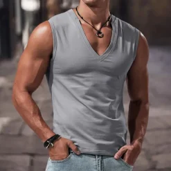 Clearance OUKU Men's Tank Top Vest Undershirt Sleeveless Shirt Sleeveless V Neck Summer Plain Fashion Classic Comfortable Street Casual Sports Black White Royal Blue Top Tee for Men