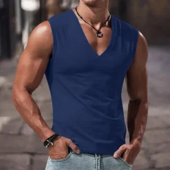 Clearance OUKU Men's Tank Top Vest Undershirt Sleeveless Shirt Sleeveless V Neck Summer Plain Fashion Classic Comfortable Street Casual Sports Black White Royal Blue Top Tee for Men