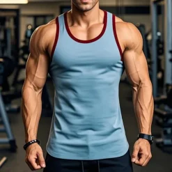 Online OUKU Men's Tank Top Vest Undershirt Sleeveless Shirt Sleeveless Round Neck Summer Solid Color Plain Athletic Color Block Street Casual Sports Black White Wine Top Tee for Men