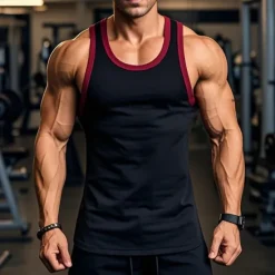 Online OUKU Men's Tank Top Vest Undershirt Sleeveless Shirt Sleeveless Round Neck Summer Solid Color Plain Athletic Color Block Street Casual Sports Black White Wine Top Tee for Men