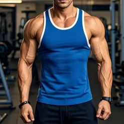 Online OUKU Men's Tank Top Vest Undershirt Sleeveless Shirt Sleeveless Round Neck Summer Solid Color Plain Athletic Color Block Street Casual Sports Black White Wine Top Tee for Men