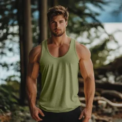 Online OUKU Men's Tank Top Vest Undershirt Sleeveless Shirt Sleeveless Crewneck Summer Plain Fashion Classic Comfortable U Neck Street Casual Sports Red Blue Green Top Tee for Men
