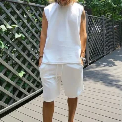 OUKU Men's Tank T-shirt Suits 2 Pieces Outfits Tee & Shorts Sleeveless Crew Neck Summer Plain Fashion Casual 2 Piece Vacation Daily Wear Going out Black White Top Tee for Men