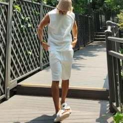 OUKU Men's Tank T-shirt Suits 2 Pieces Outfits Tee & Shorts Sleeveless Crew Neck Summer Plain Fashion Casual 2 Piece Vacation Daily Wear Going out Black White Top Tee for Men