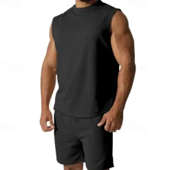 OUKU Men's Tank T-shirt Suits Undershirt 2 Pieces Outfits Short Sleeve Crewneck Summer Plain Fashion Casual 2 Piece Vacation Daily Wear Going out Black White Red Top Tee for Men