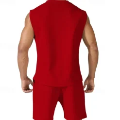 OUKU Men's Tank T-shirt Suits Undershirt 2 Pieces Outfits Short Sleeve Crewneck Summer Plain Fashion Casual 2 Piece Vacation Daily Wear Going out Black White Red Top Tee for Men